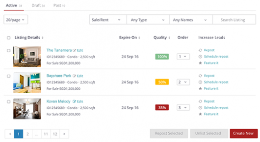 Listing Management Section